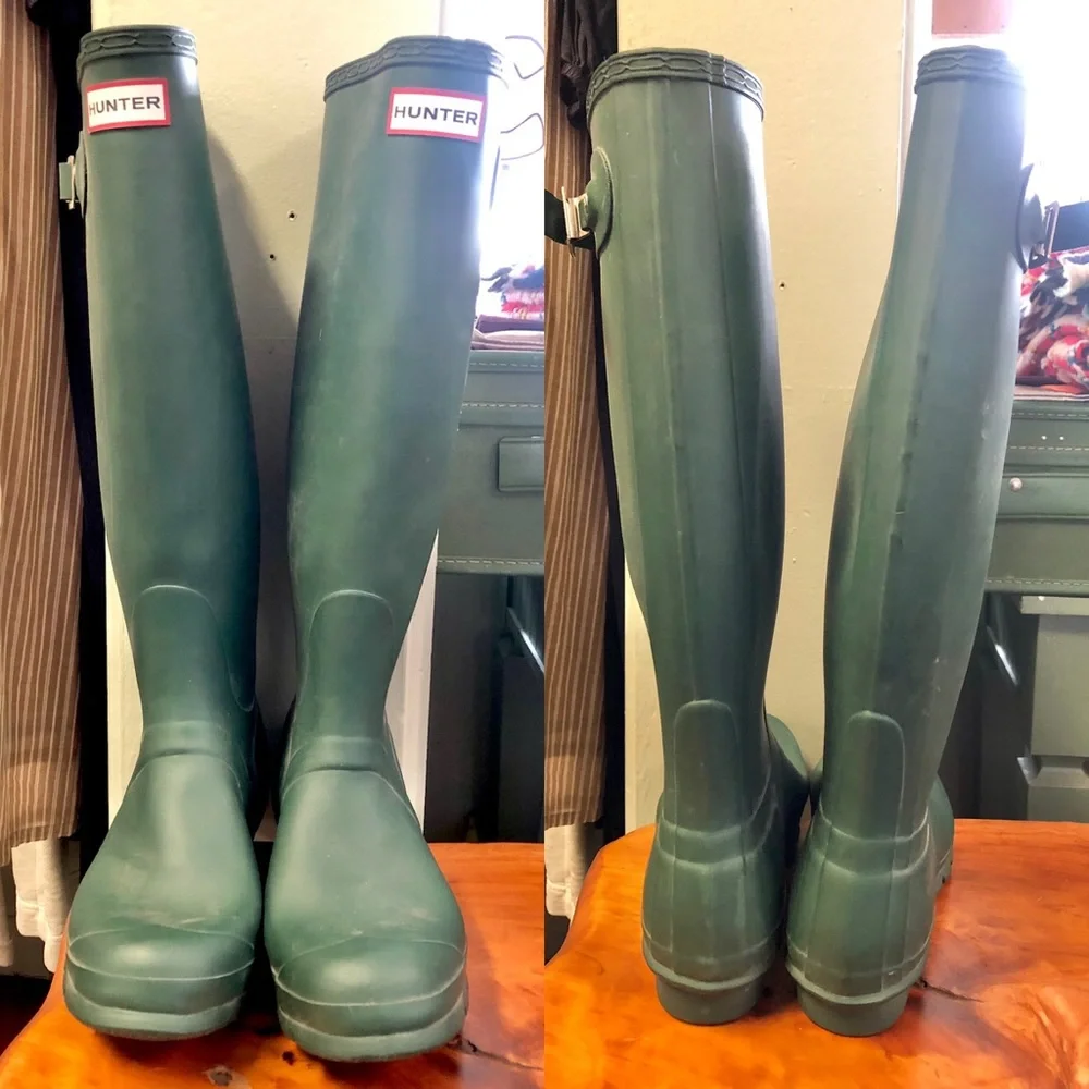 Hunter rubber boots green calf knee mucking riding gardening - Picture 1 of 9